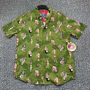 Vintage Pardy Time Button Up Shirt Men Medium Green Short Sleeve New M